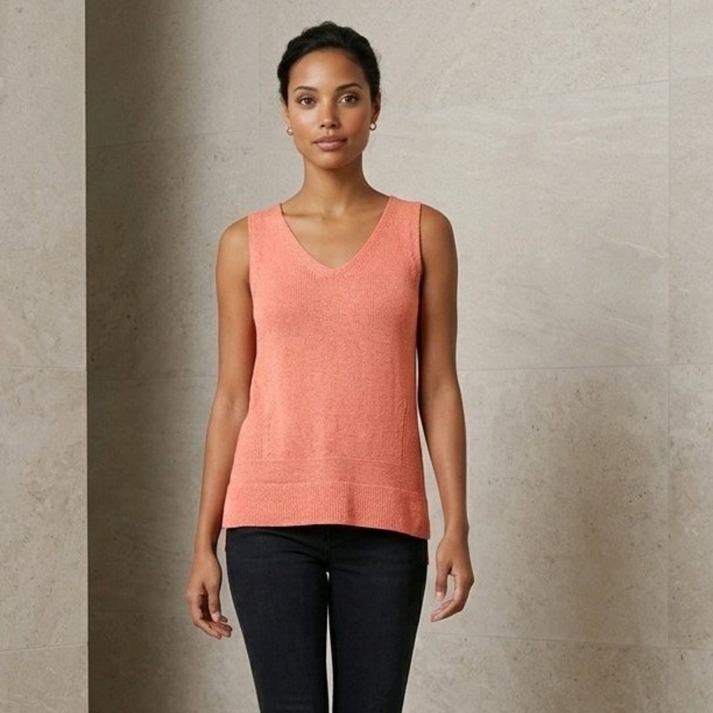 Apt. 9 Sweater Tank Top Coral Orange Pointelle Knit Sleeveless V-Neck Small